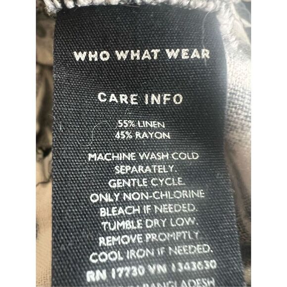 Who What Wear linen blend black and white floral print blouse with drawstring wa - Picture 6 of 6